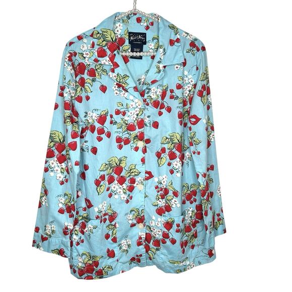 Nick & Nora Strawberry Pajama Top Womens Large Sleepwear‎ Summer Retro Country - Picture 1 of 13